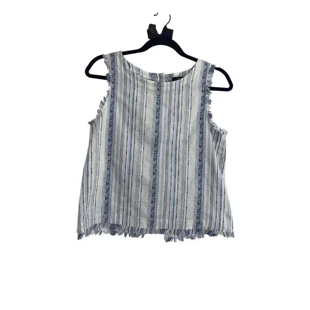 Drew Anthropologie Blue White Striped Cotton Blend Button Back Tank Top Small